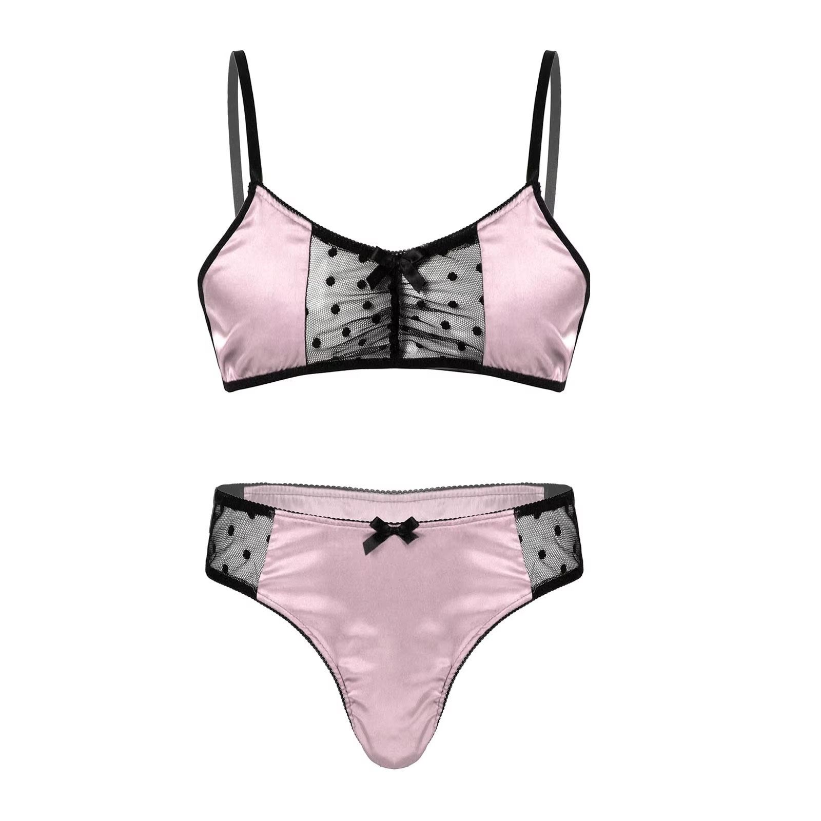 Sheer Mesh Bra - Erkekler saten iç çamaşırı takım elbise